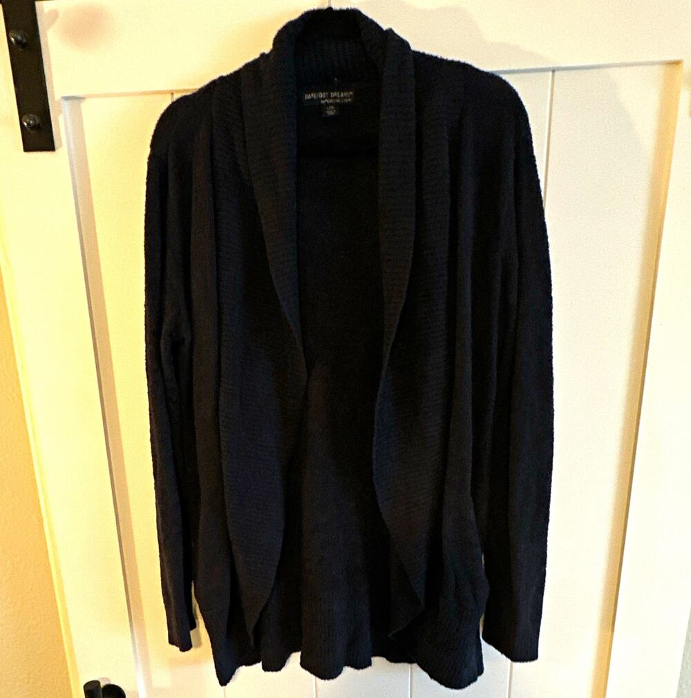 Barefoot Dreams Women’s Navy Knit Open Front Shawl Cardigan, Pockets L/XL